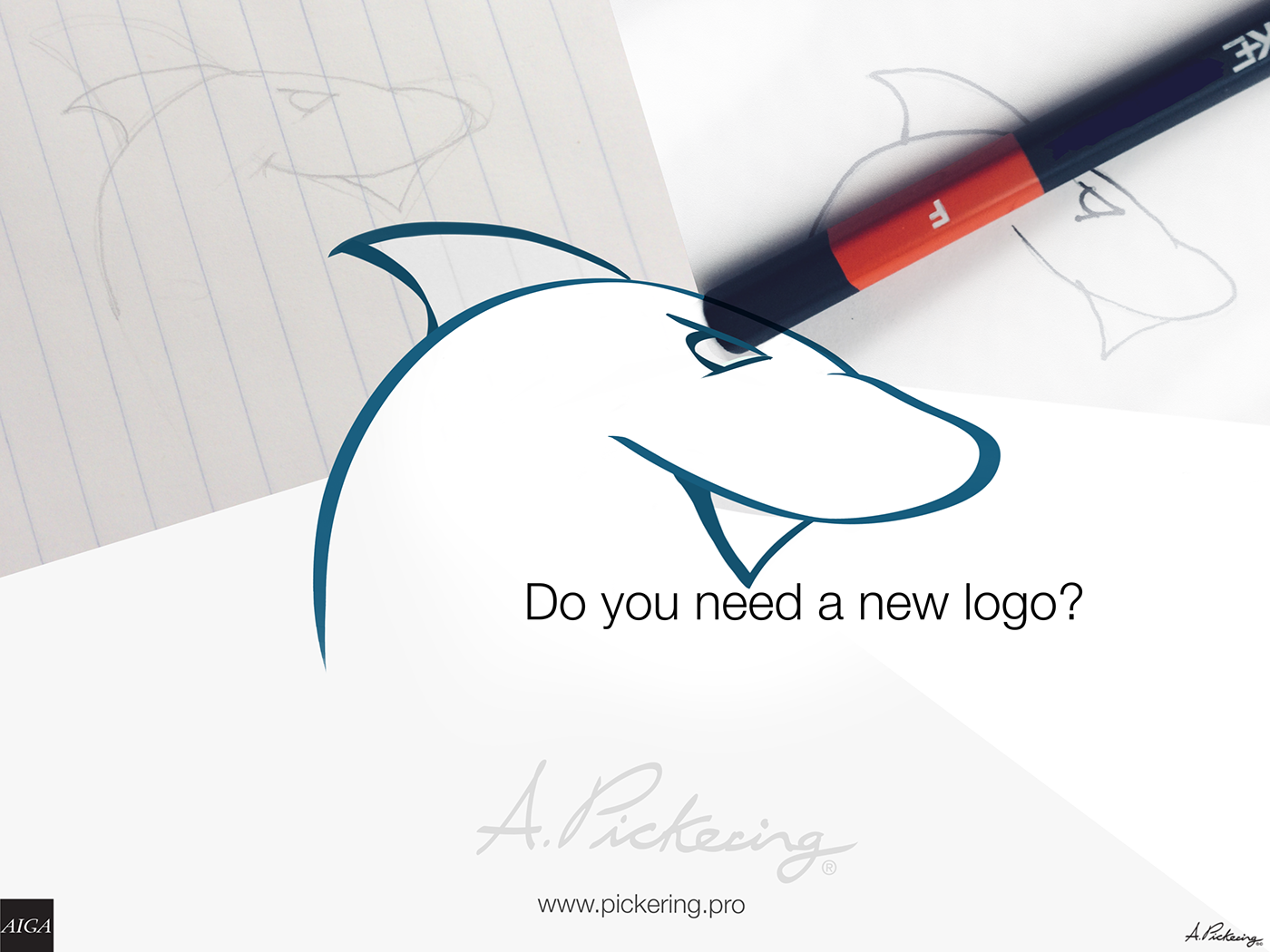 add design logo Pickering esser pencil shark dolphin Advertising  corporate image graphic