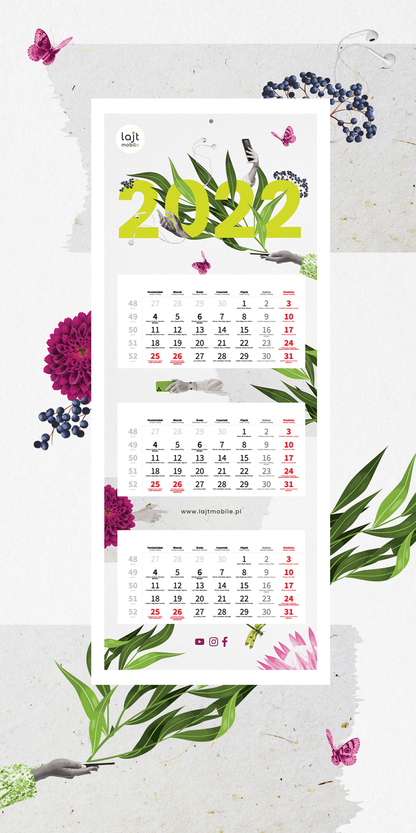 2022 calendar design 2022 design brand identity calendar design designs Flowers graphic design  new year collage