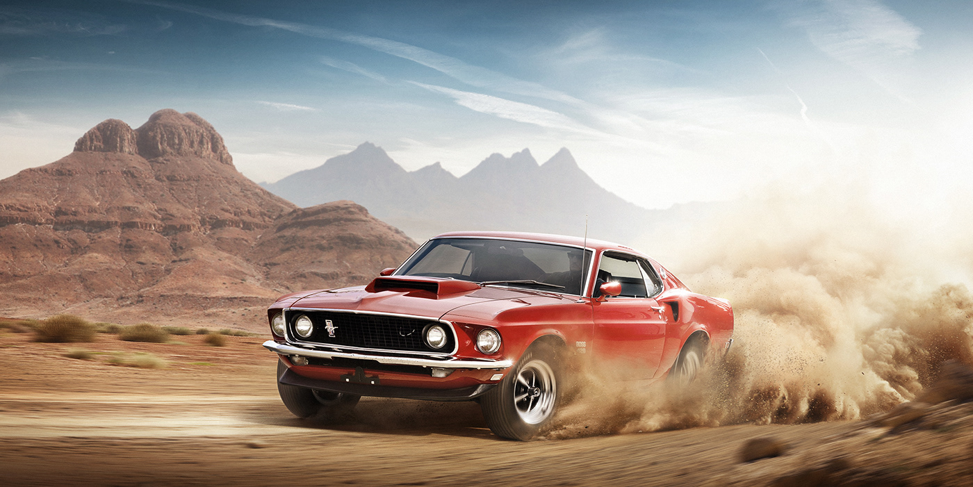 Photoshop cc Mustang automotive   car Muscle racing Racing Desert Racing Matte-painting