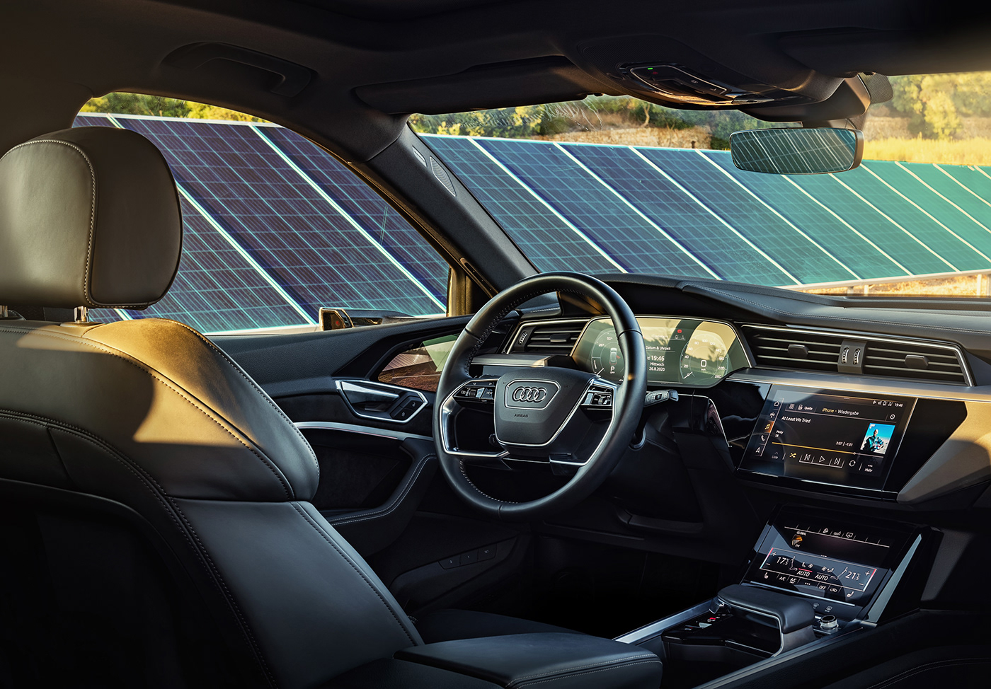 Audi e-tron interior shot by Dean Wright Photography in Solar Farm. More on deanwrightautomotive.com