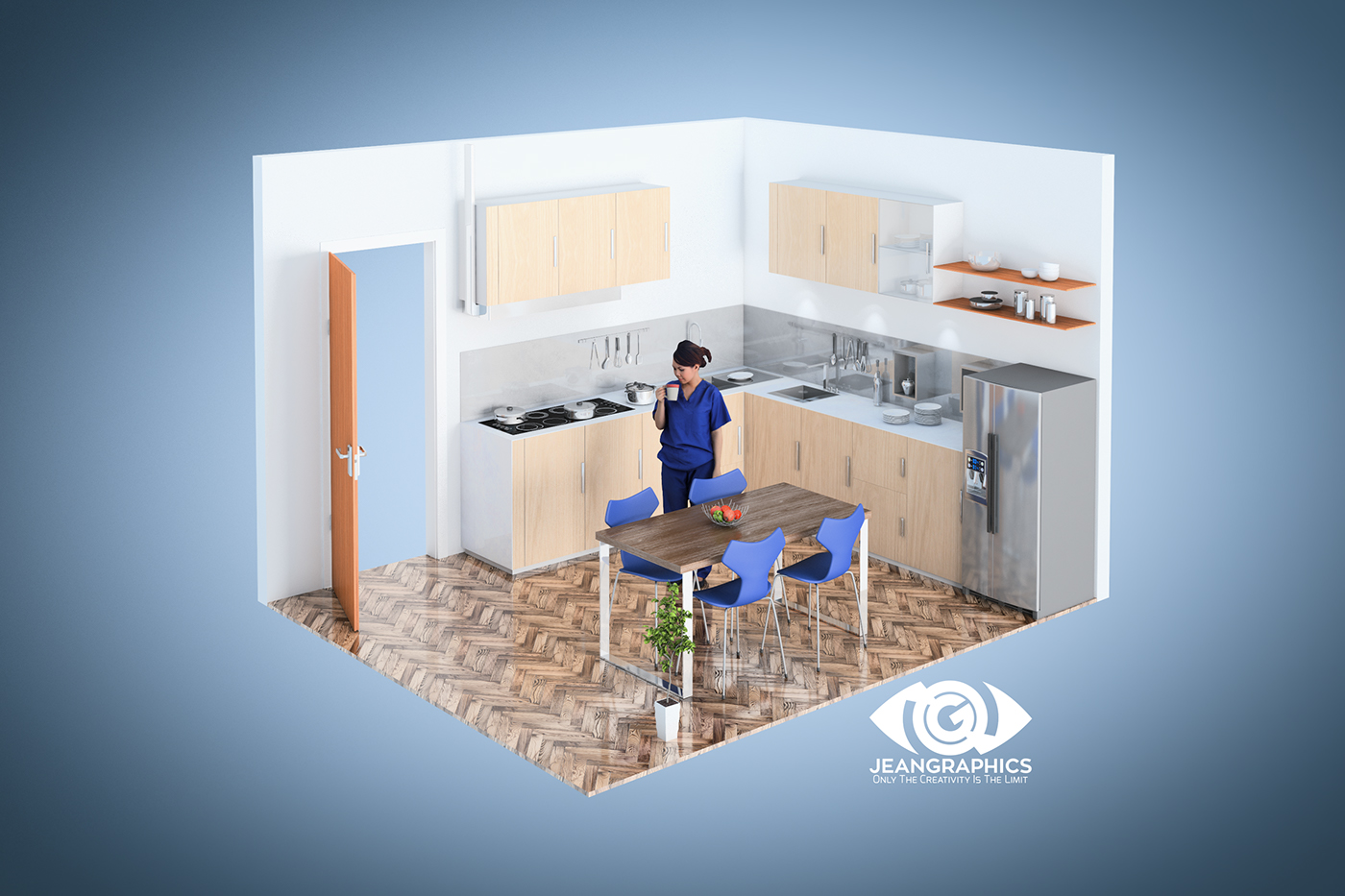 cocina kitchen cinema 4d Diseño Interiores design 3D Interior structure estructura