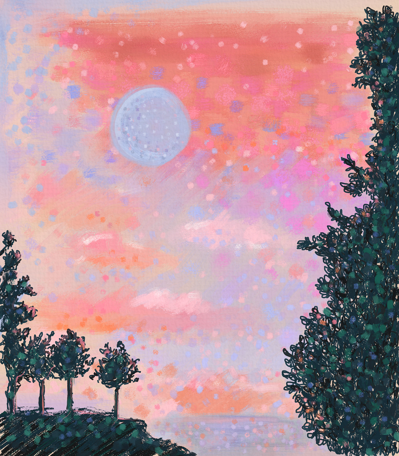 digital ILLUSTRATION  acrylic painting   gouache sunset pink blue gradient ombre