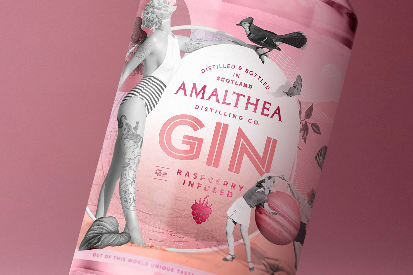 bottle branding  collage gin Label liquor Packaging pink Rum Vodka
