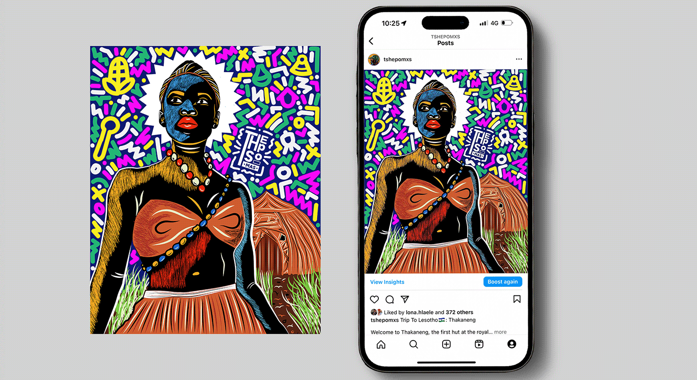 Social media post, A
frican lady illustration, fun and quirky