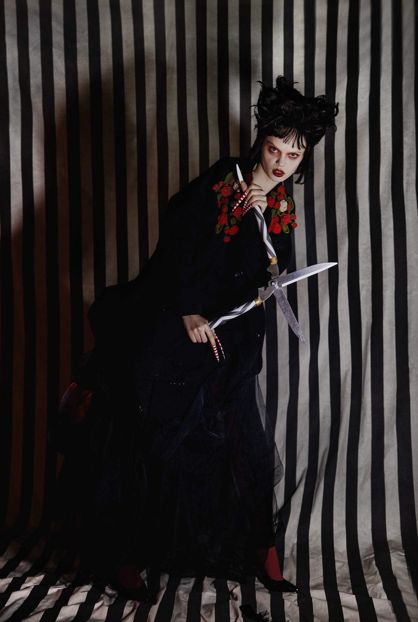 american horror story bw dark doll gothic movie portraits stripes Tim Burton