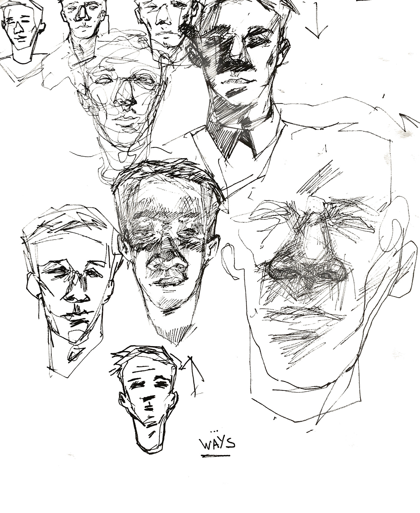 art faces Drawing  ink pen portrait artist face man
