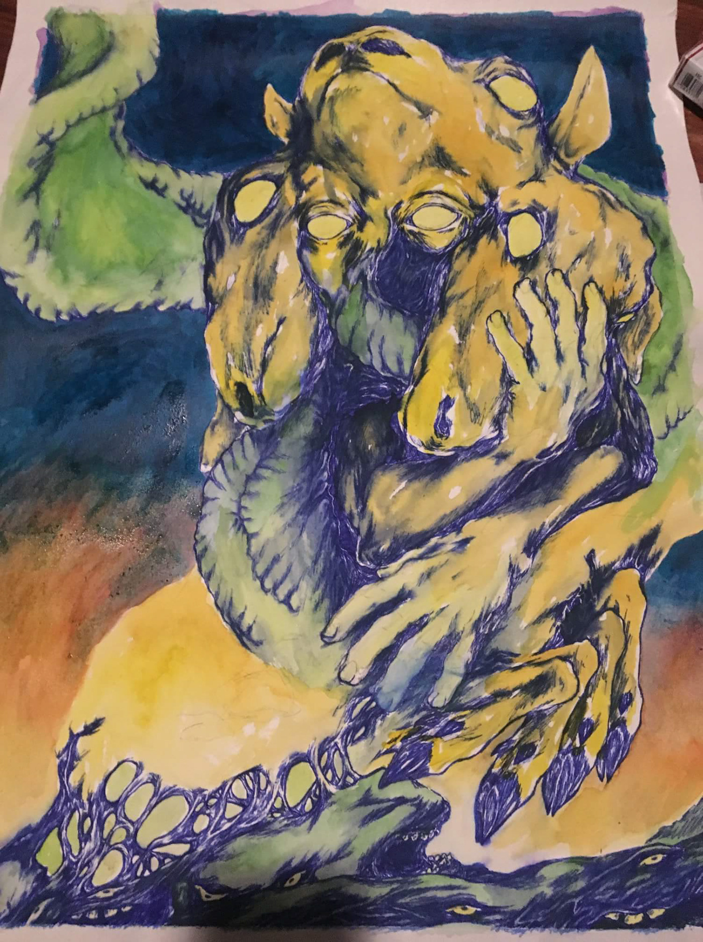 ink surreal leviathan detail fantasy Drawing  painting   cool tones process goat