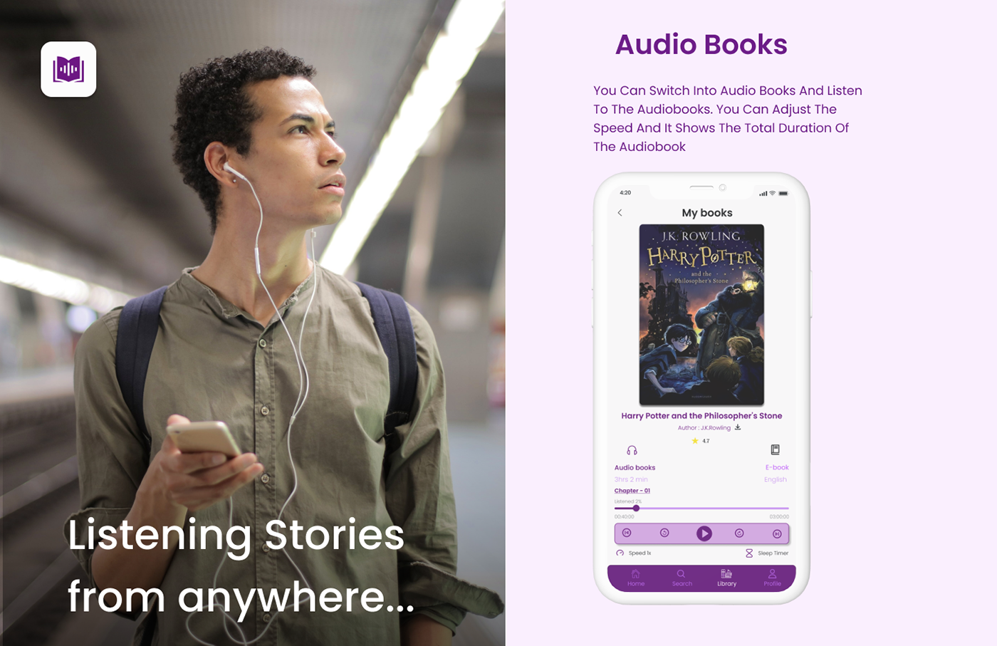 UxUIdesign Figma Mobile app Reading listening book store library user experience e-book audio book