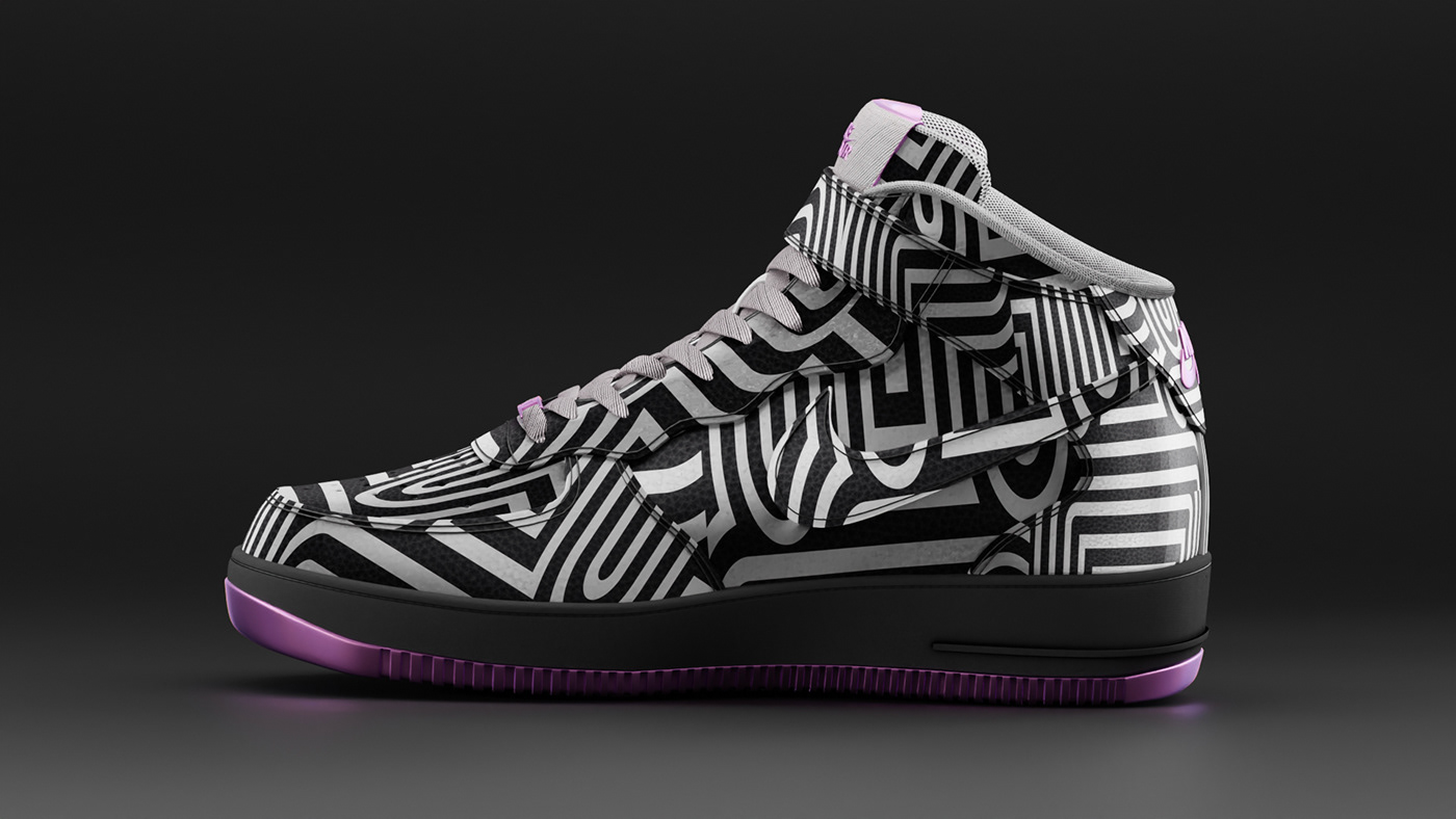 Shoes designed with an original pattern with black and white lines