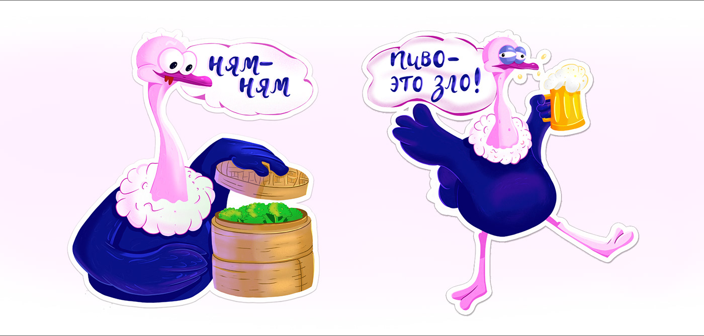 stickers stickers design telegram stickers Stickerpack ILLUSTRATION  Character design  bird healthy lifestyle lettering Illustrator