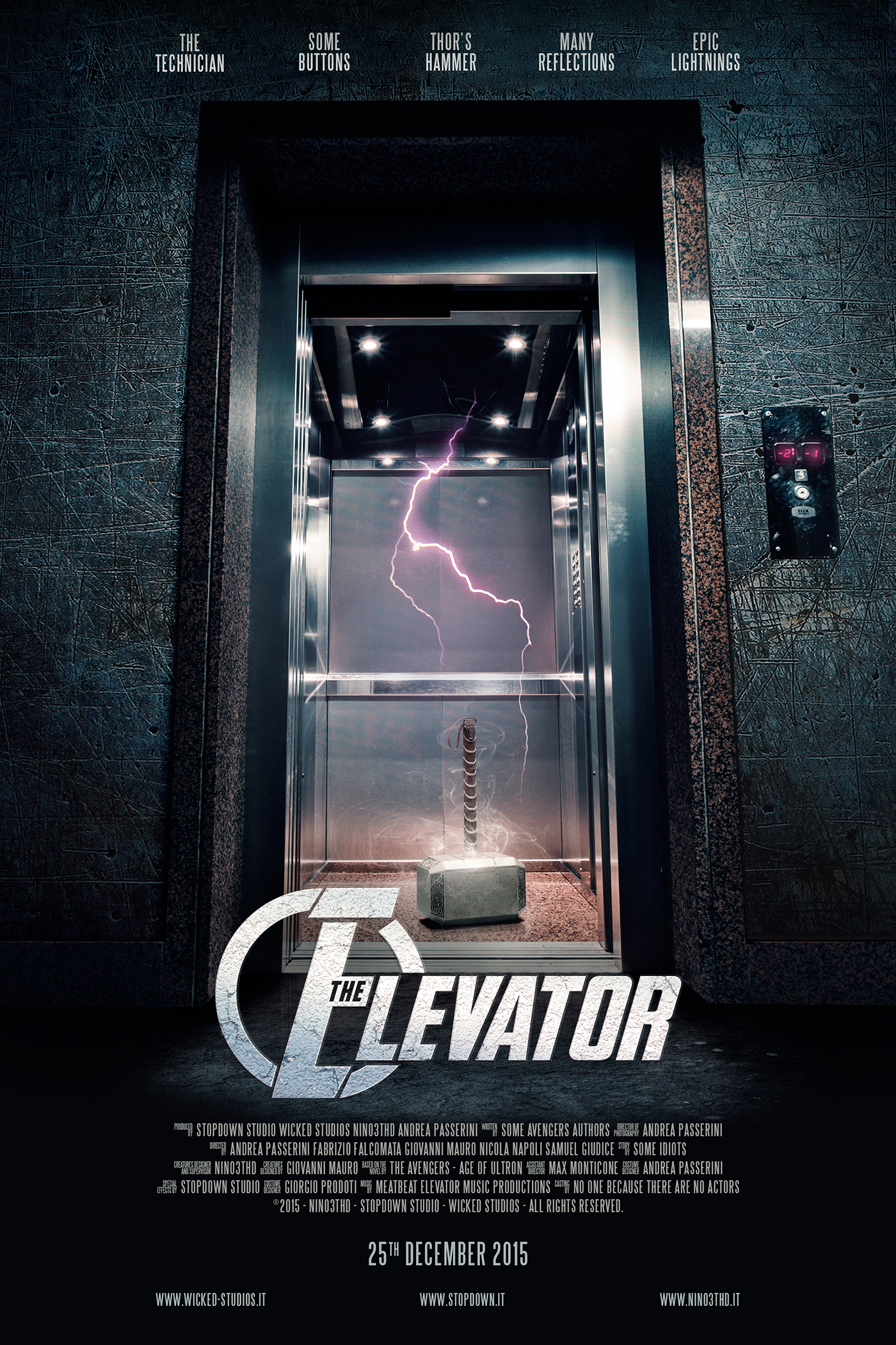 elevator Avengers movie Thor hammer 3D post-production CGI photoshop modo modelling shanding rendering compositing marvel