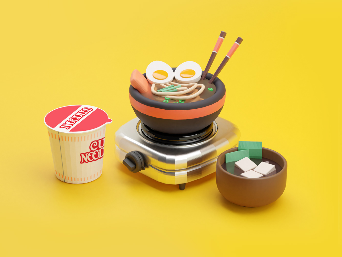 3d art Food  food app ILLUSTRATION  japanese kawaii noodles painting   Pop Art uiux