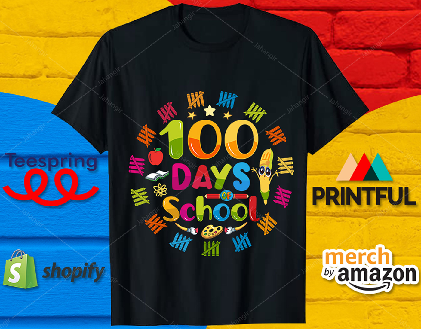 100 days Tshirt Design t-shirt design Graphic Designer Brand Design designer graphic Happy 100th day of school