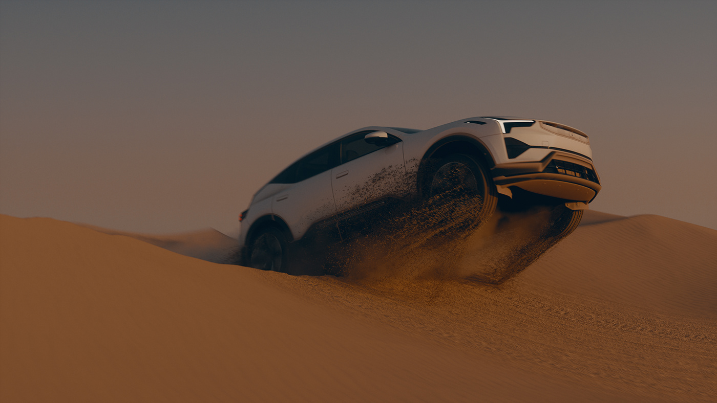 Polestar desert CGI fullcgi Render visualization rally car FStorm