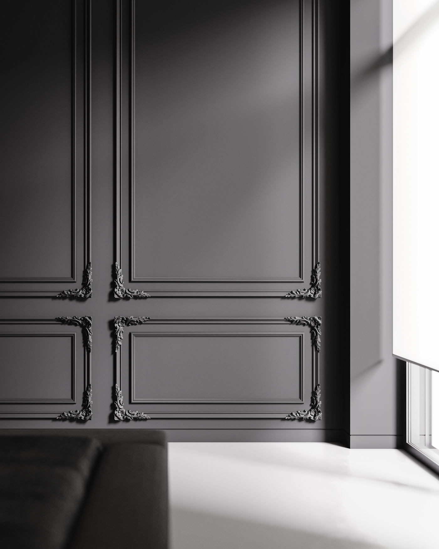 apartment archviz black CGI design minimal minimalistic modern Terrazzo