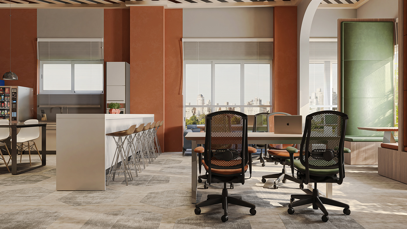 design interiordesign workspace chair furniture Office Render table visualization wood