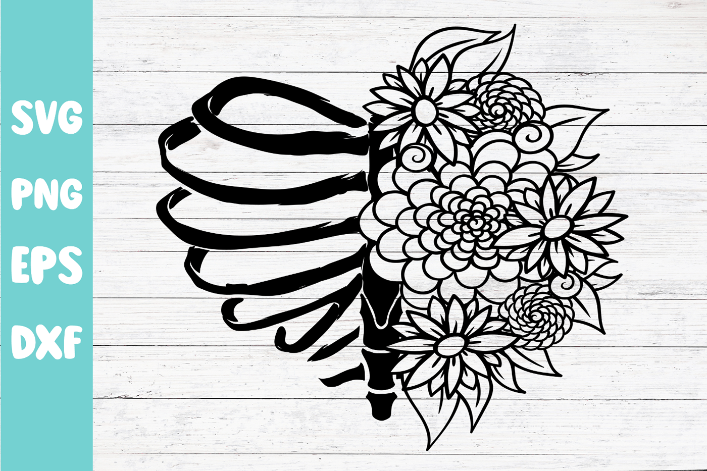 Rib Cage Floral Svg, Ribcage Flowers svg, Skeleton Flower Svg, ribs svg, Skeleton Ribs floral svg, 