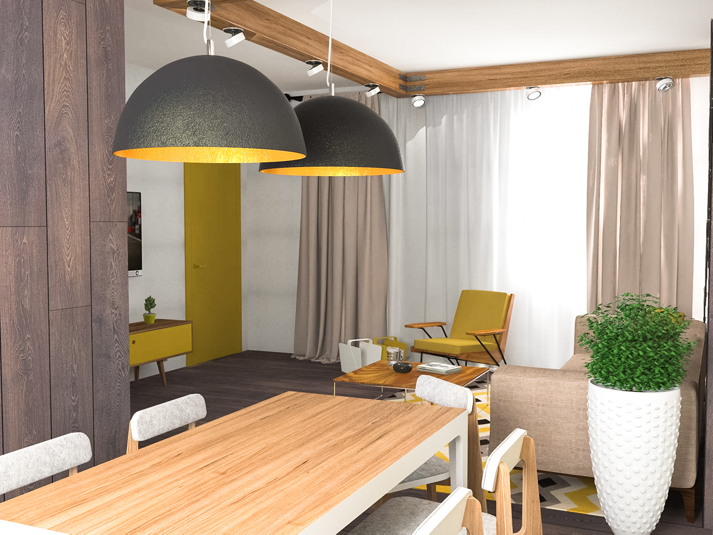 black yellow Interior design livengroom kitchen house