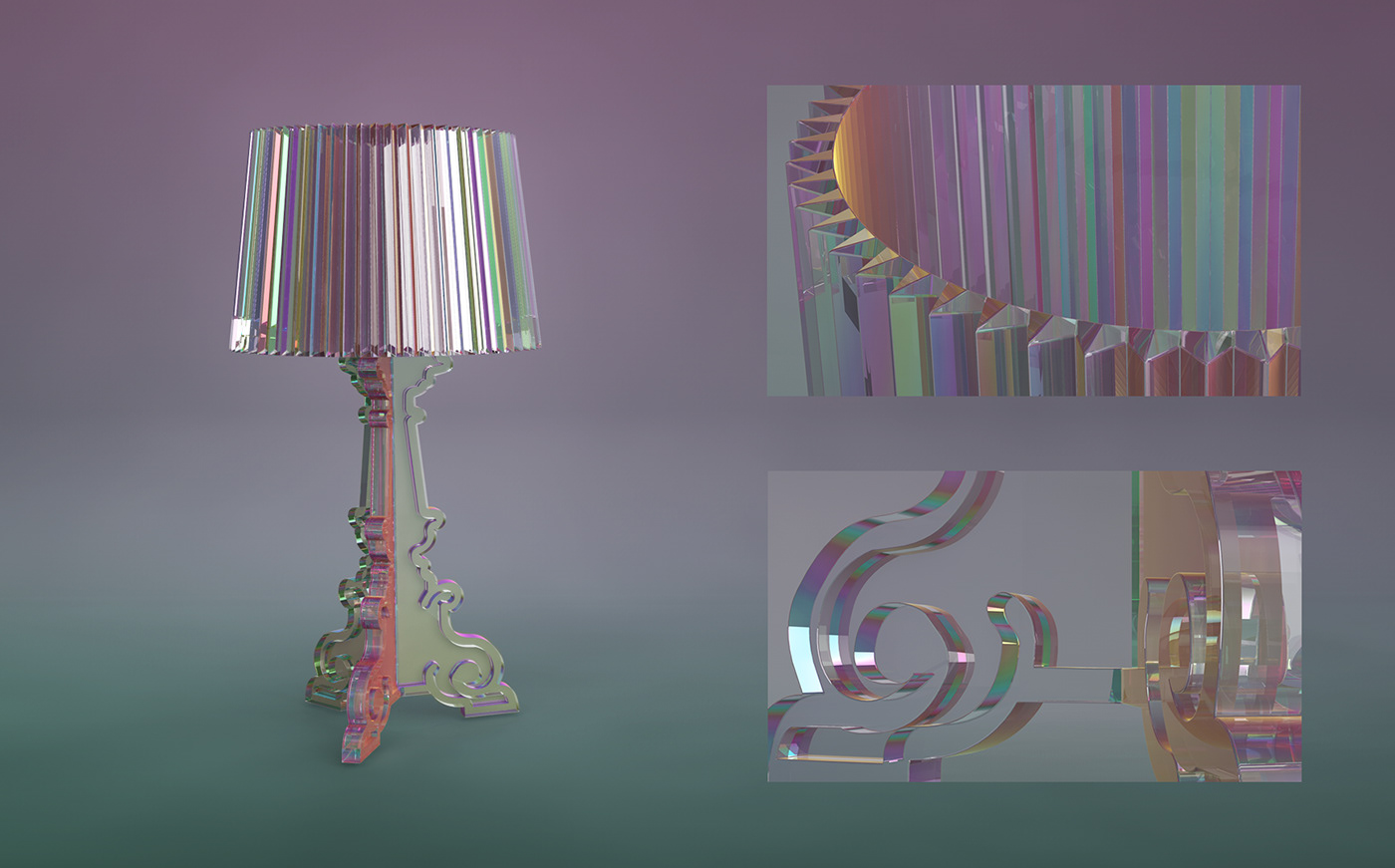 kartell design cinema 4d light product 3D olographic hologram rainbow texture