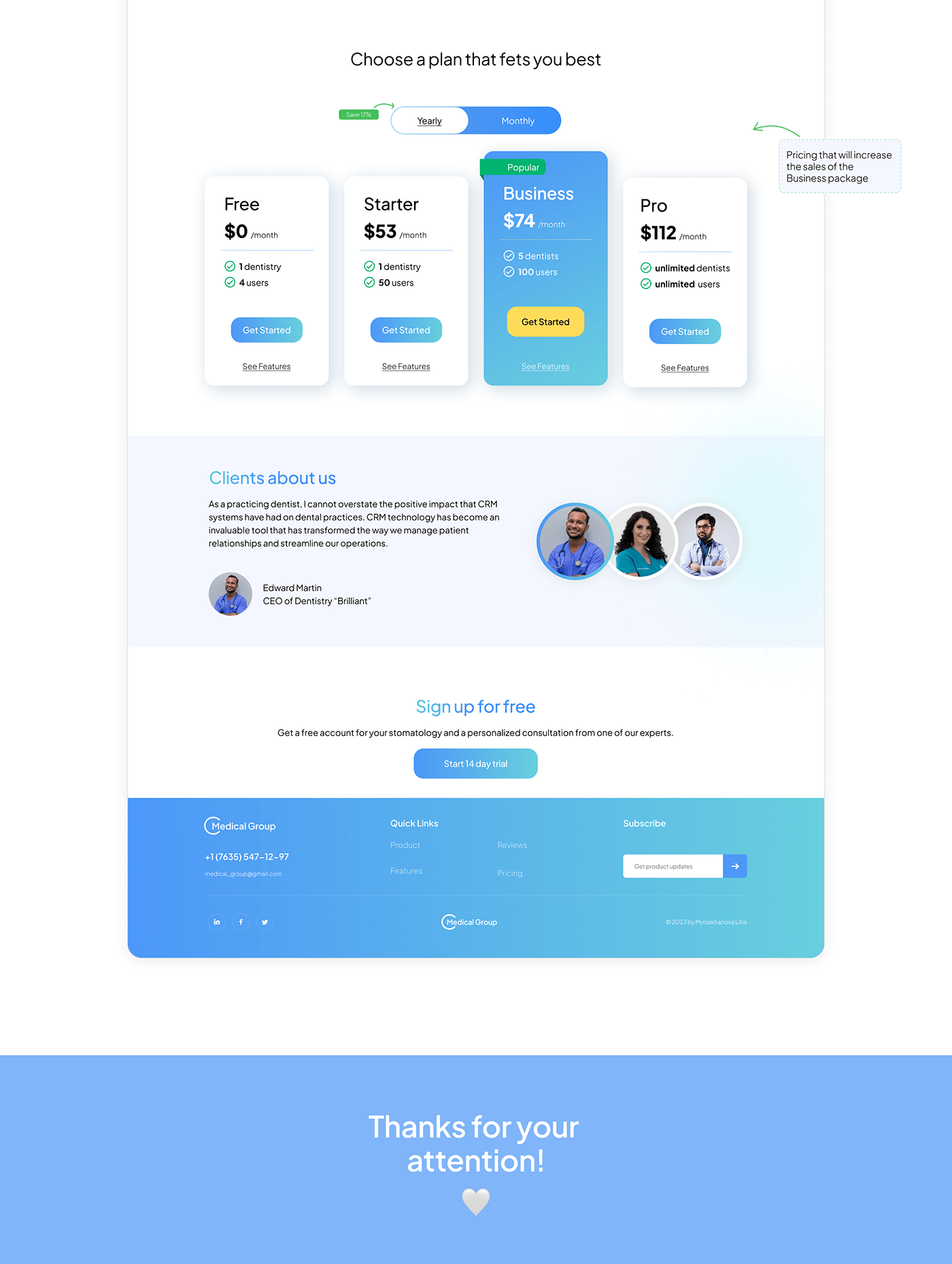 landing page CRM dentistry dental clinic UI ux