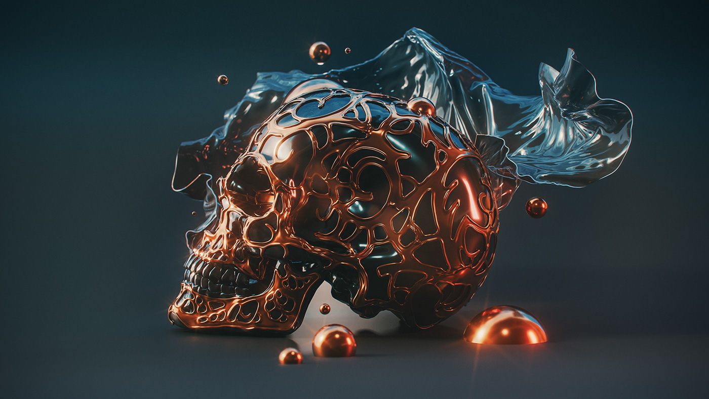 3D abstract dynamics particles Photogrammetry Procedural skull surreal surrealism
