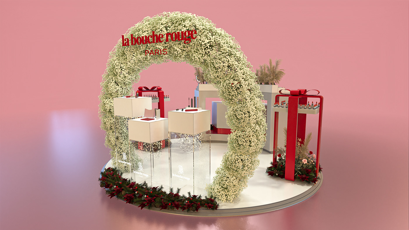 3d design Beauty Counter Beauty Products cosmetics stand Dubai 3D Designer La Bouche mall activation MALL PODIUM Mall Stand podium design