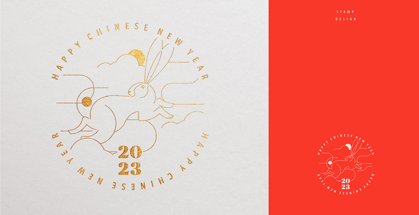 2023 new year bunny chinese new year line art package post card rabbit taiwan