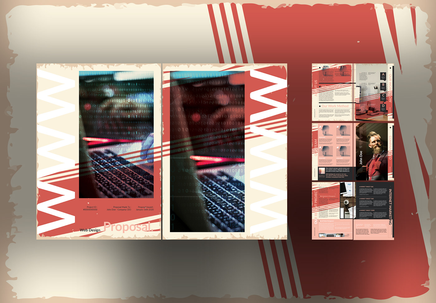 Web Design Proposal Layouts with Vintage Backgrounds