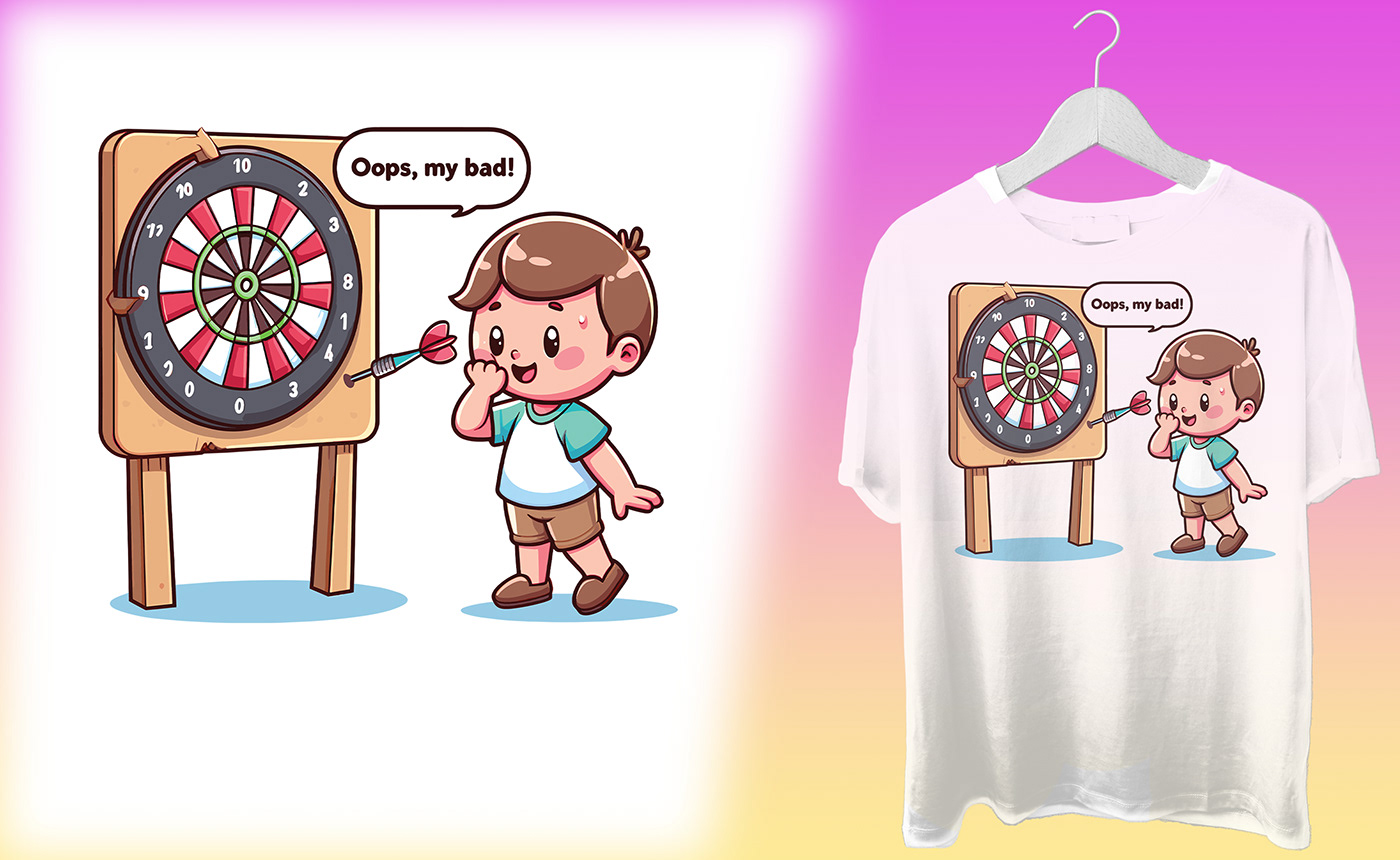 dart design funny t-shirt Casual wear graphic tee kids apparel playful typography Children’s fashion Comical print. Humorous apparel