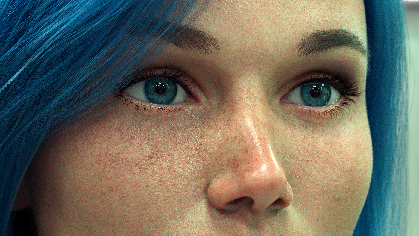 bluehair CG Character face female girl head portrait Render