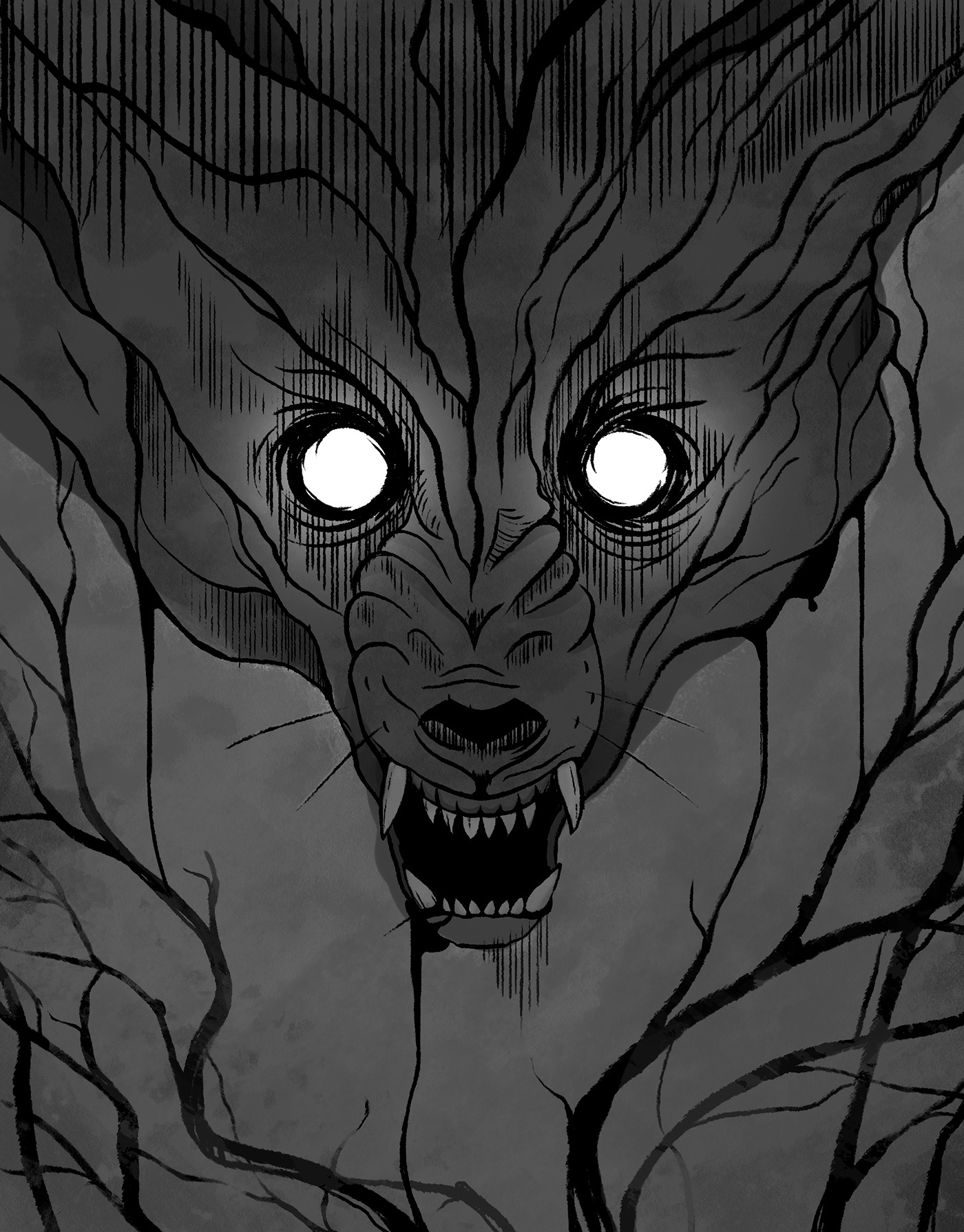 Adobe Photoshop agressive animal dark Digital Art  Drawing  horror ILLUSTRATION  sketch wolf