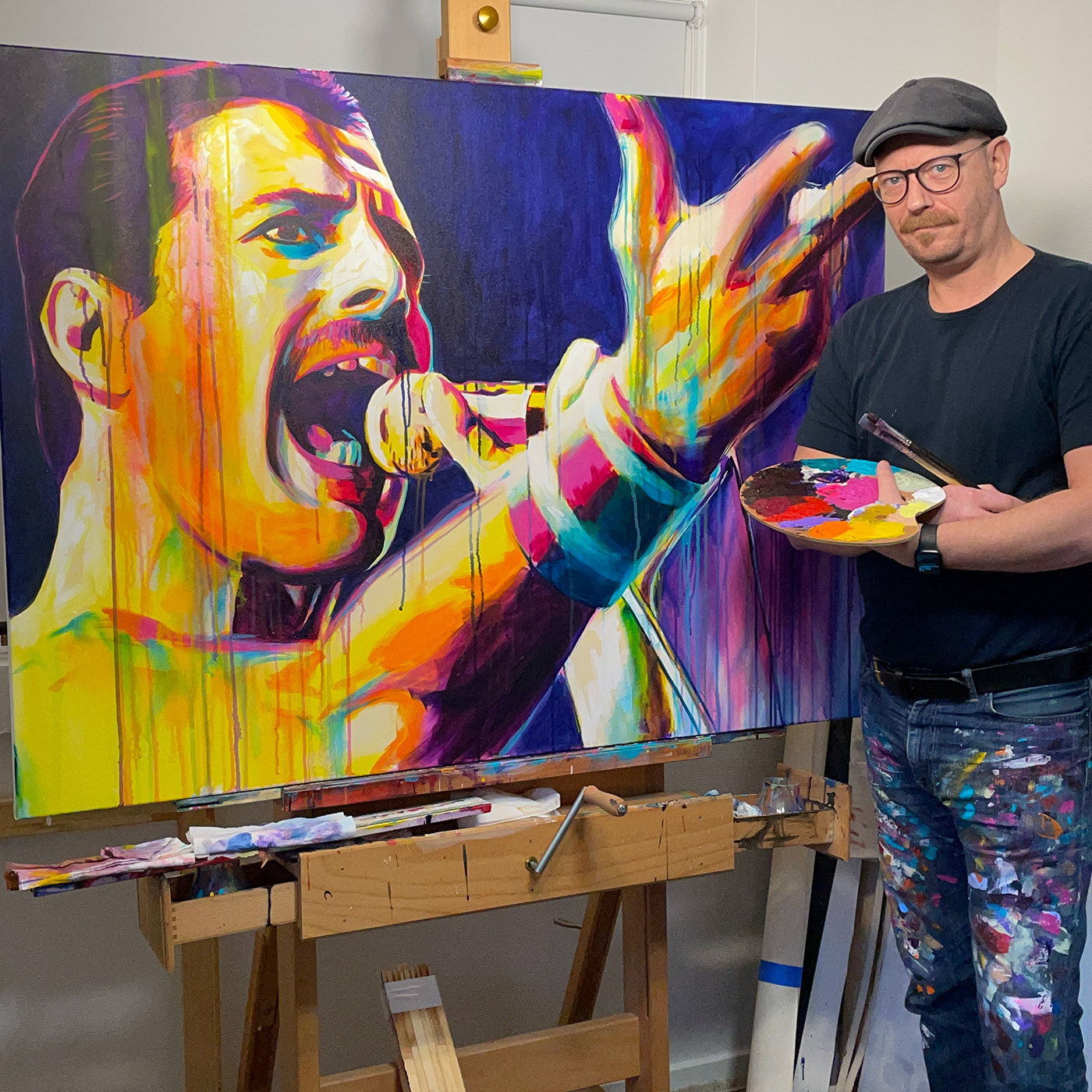 Celebrity musician painting   rock Rockstar vibrant colors