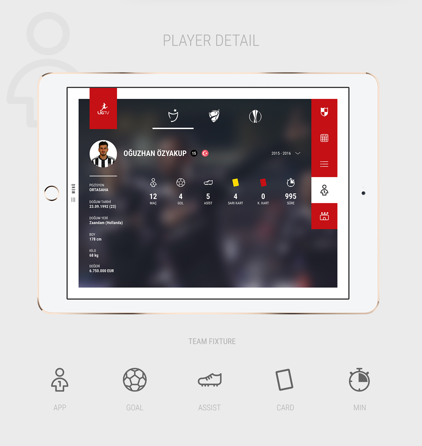 iPad app concept ligtv soccer football design application Creative App ui design UI ux iOS App mobile
