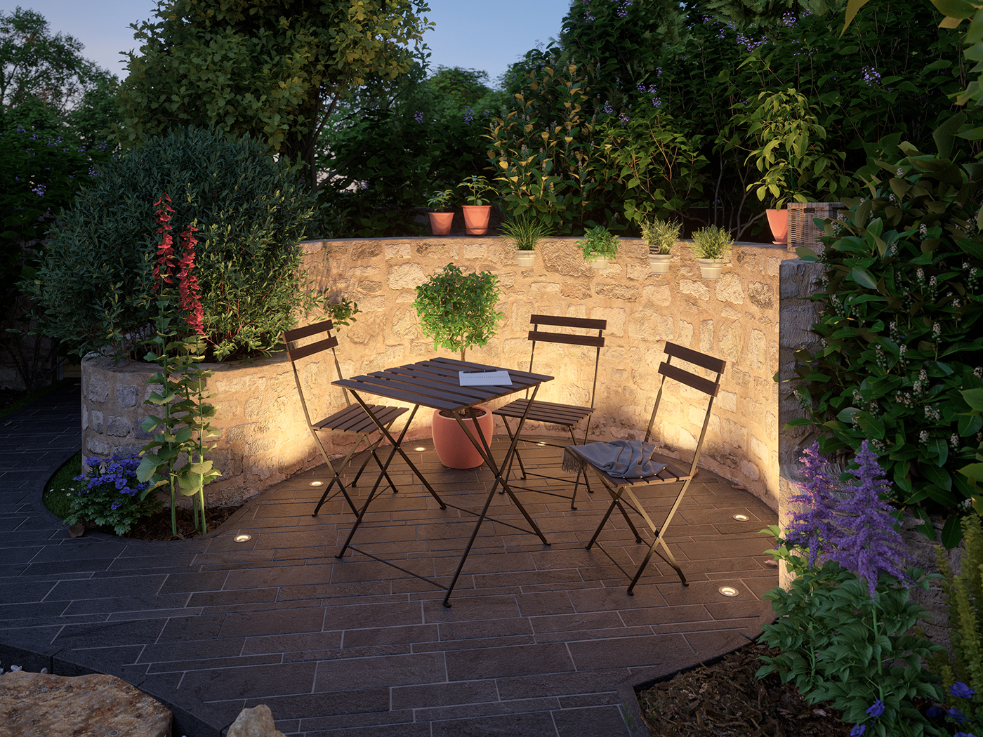 Paulmann garden virtual 3D light magic hour exterior