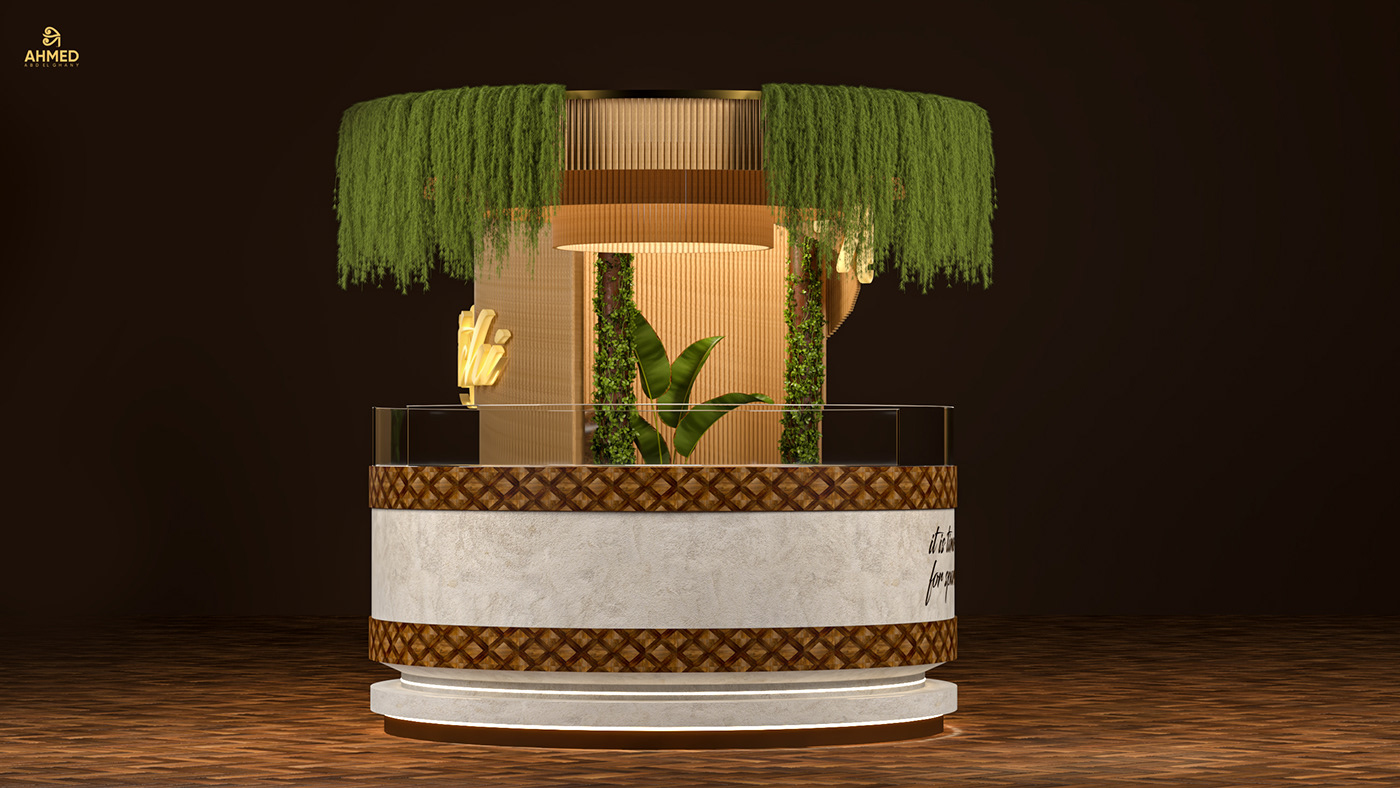 3D 3ds max bamboo booth Kiosk neon