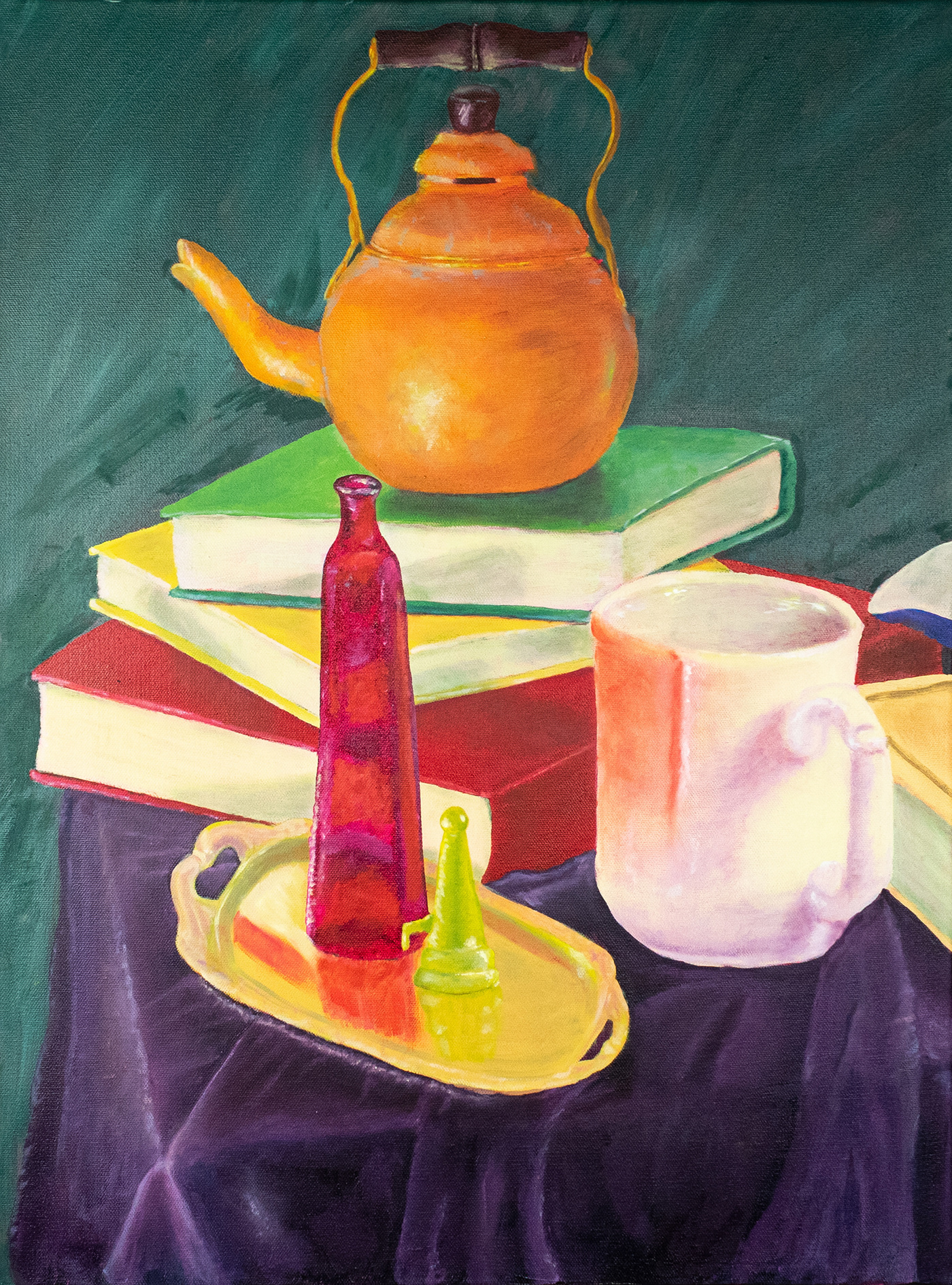 Glass bottles Oil Painting still-life tea kettle CHRISTINE HUCK RegalC1921 Design