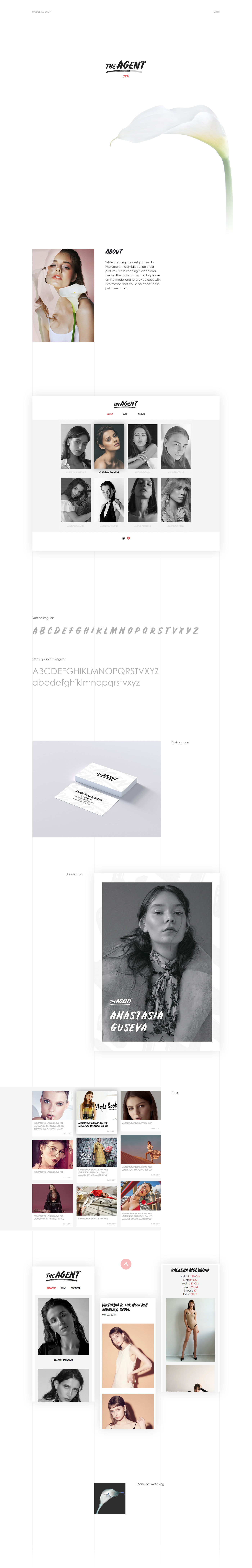 model agency theAgent UI White clean card POLAROID design Web