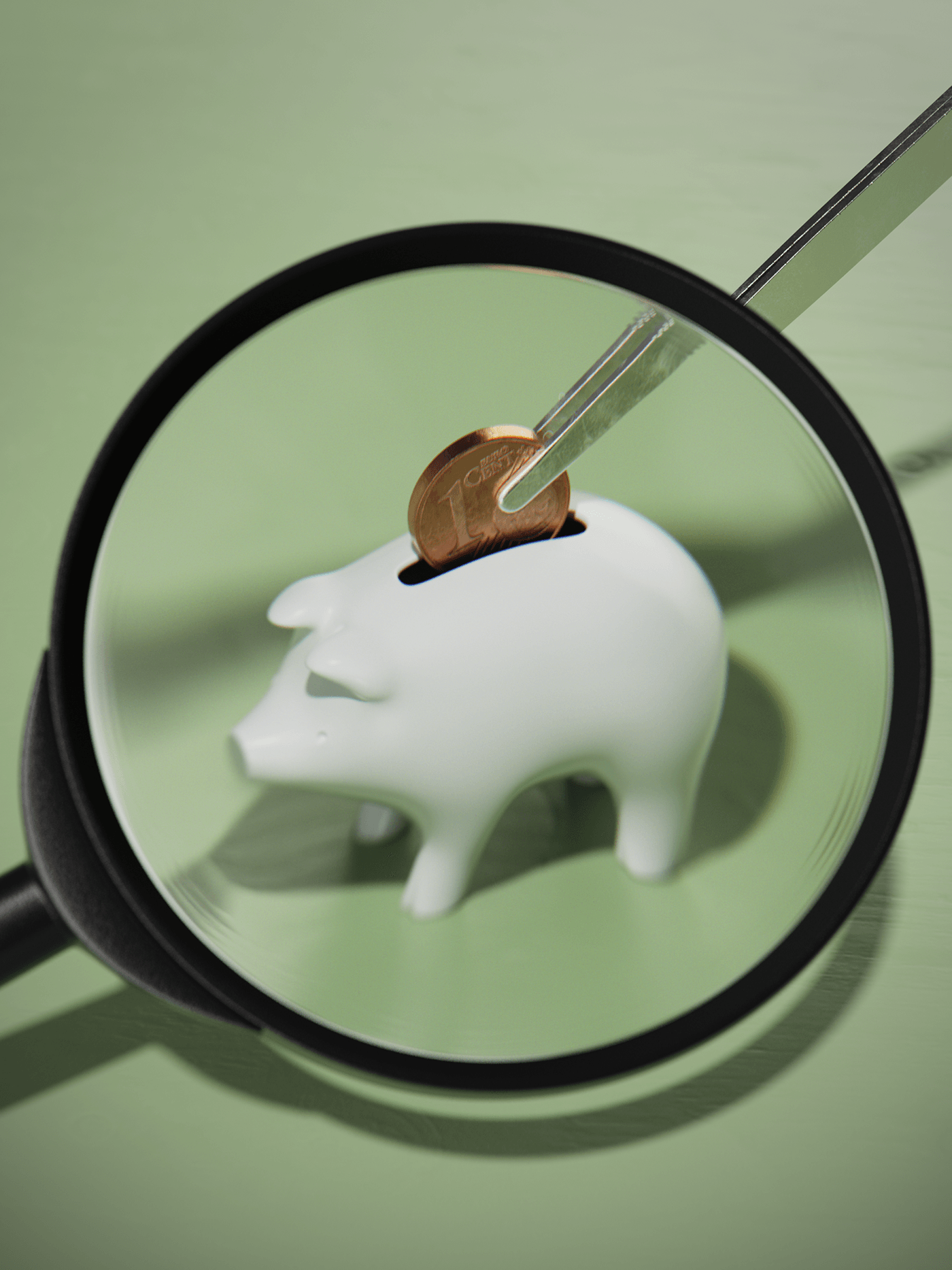 economy saving piggy Bank magnifying glass Tweezers