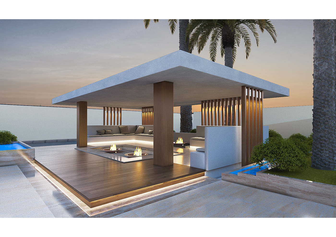 3D Classic design exterior garden Landscape luxury Outdoor Render Villa