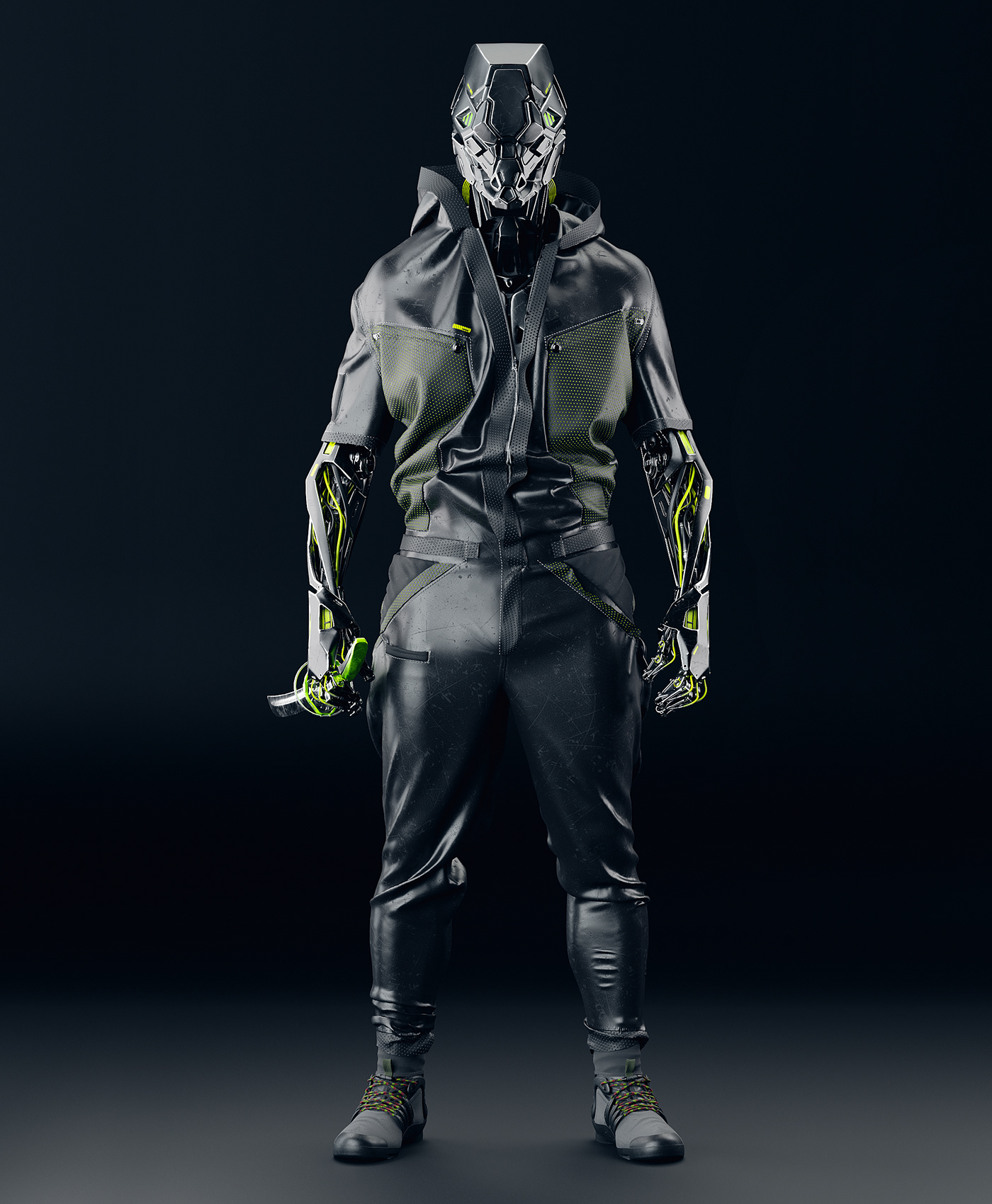 3D Cyberpunk mech model Render rendering