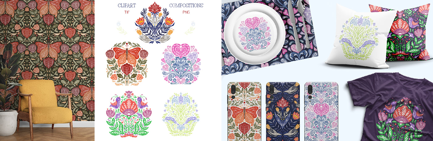 clipart decorative fabric floral folk art ornament pattern textile wallpaper