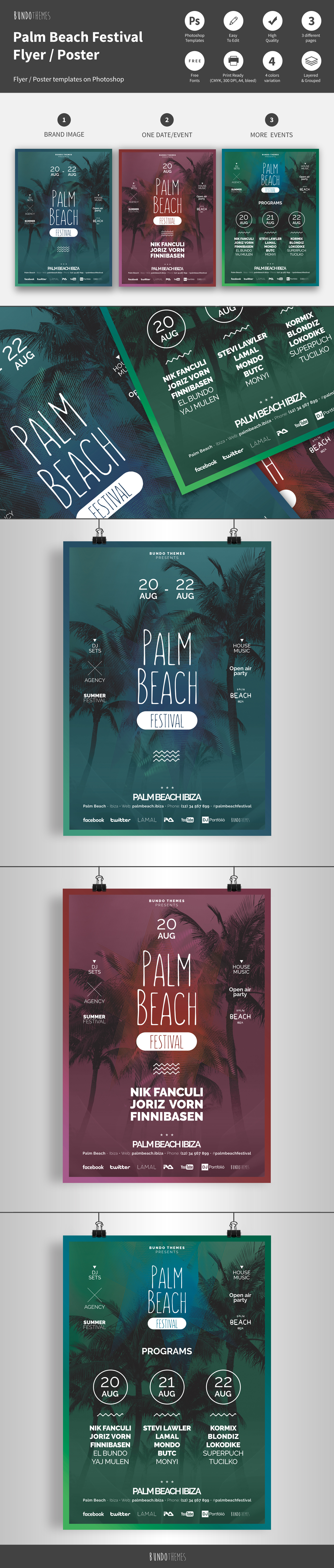 summer palm beach flyer poster template festival party dj club trendy design minimal bundothemes ibiza
