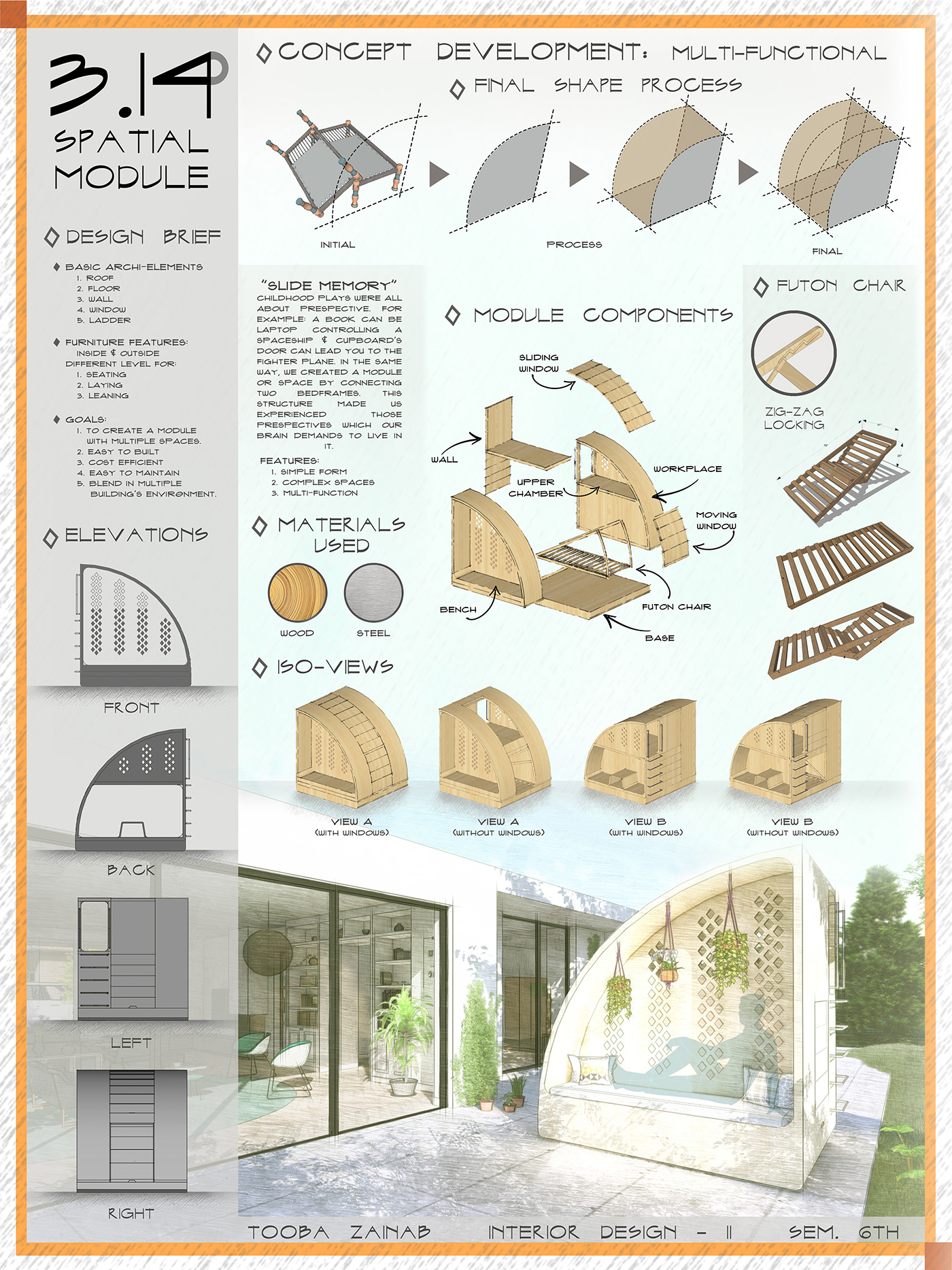 childhood memories furnituredesign Futon interactive design module nostalgia Spatial Design wood
