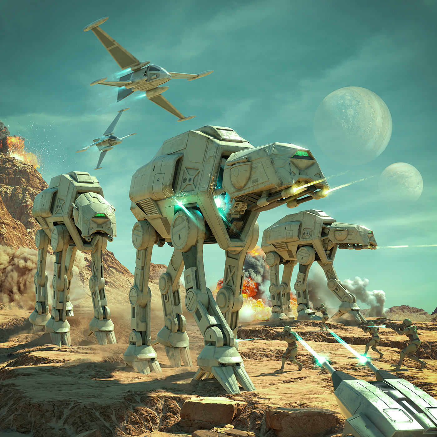 AT-AT CGI characterdesign desert digitalart Landscape robots sand sci-fi Starwars
