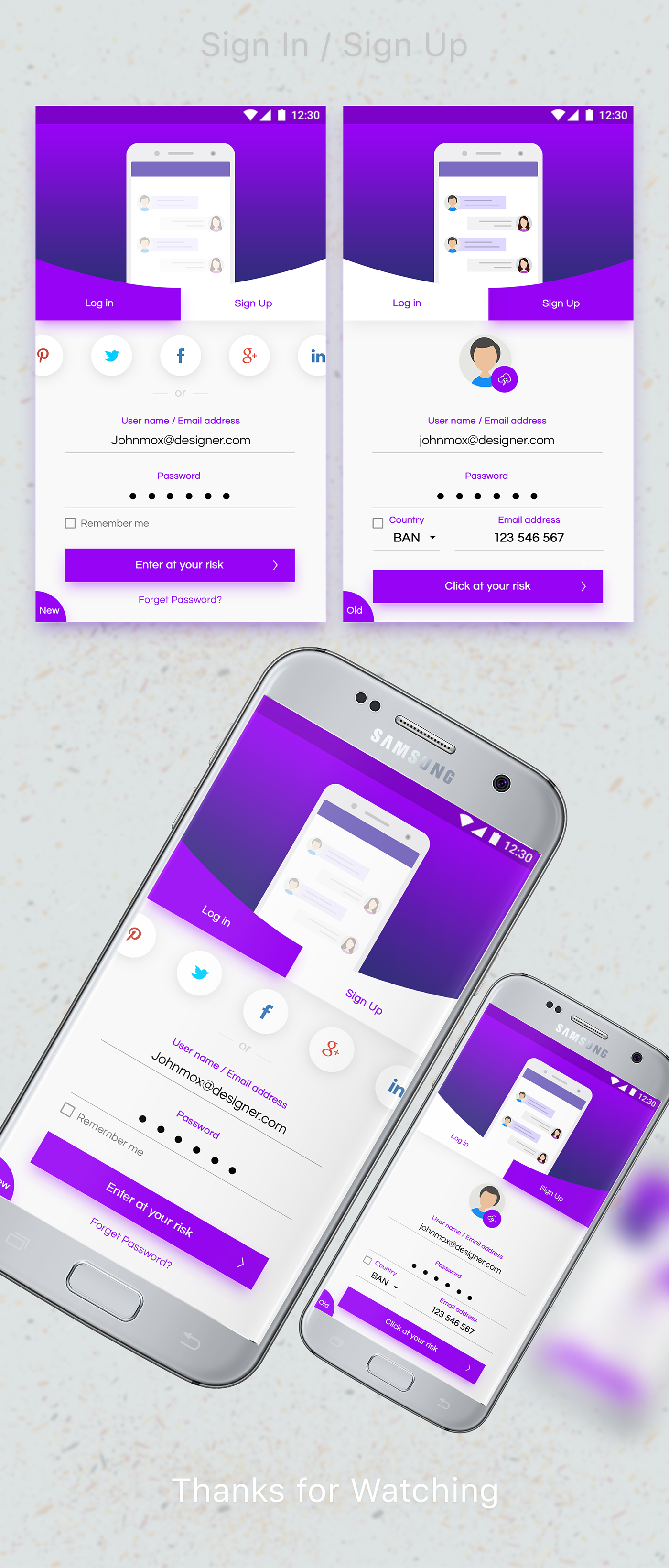 social app screen flat mobile uiux login signup signin android
