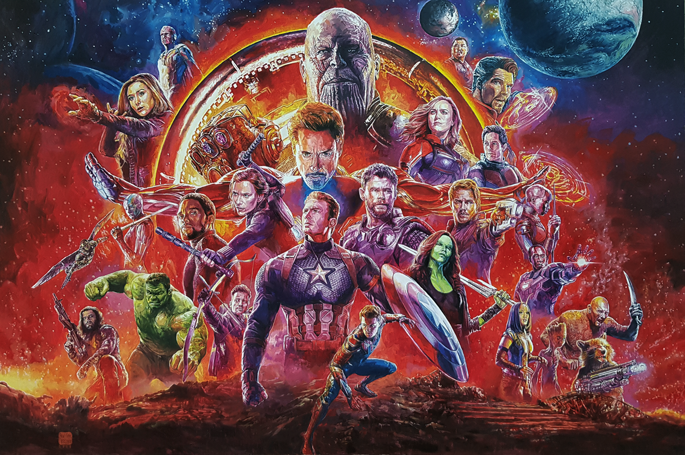 Avengers oil on canvas traditional painting vingadores fanart Oil Painting marvel Thanos tony stark