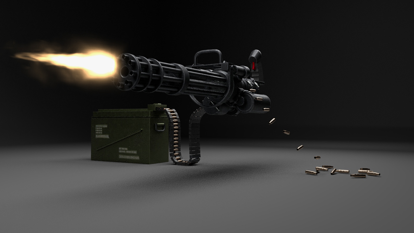 Weapon Gun 3D Render modeling autodesk maya substance 3d painter Arnold Render machinegun m134