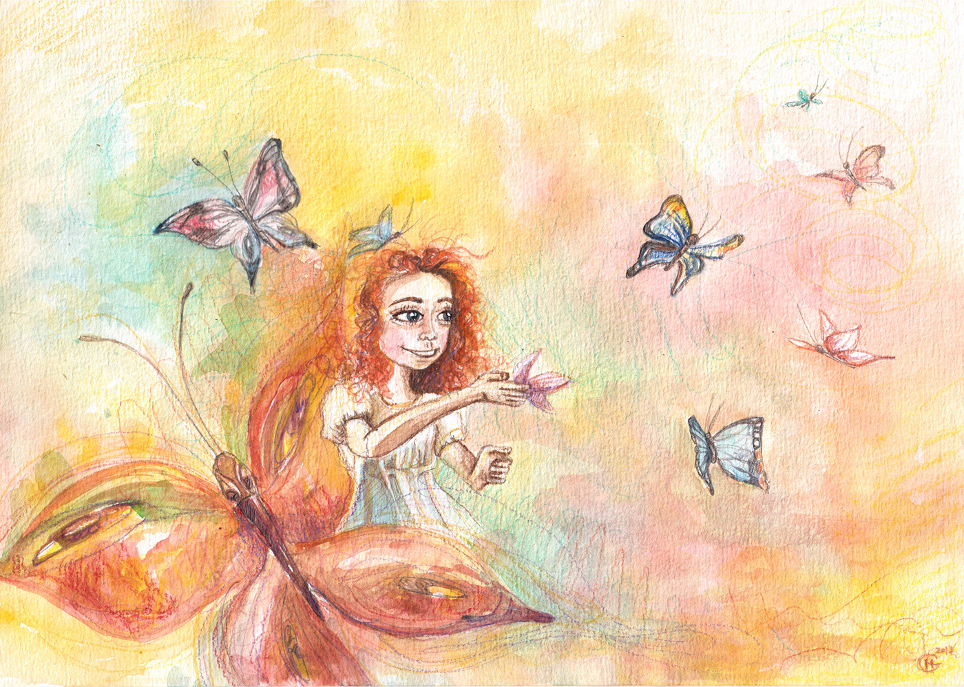 dreams butterfly girl ILLUSTRATION  illustrationart illlustrationartist watercolor mixedtechnique colours girlandbutterfly