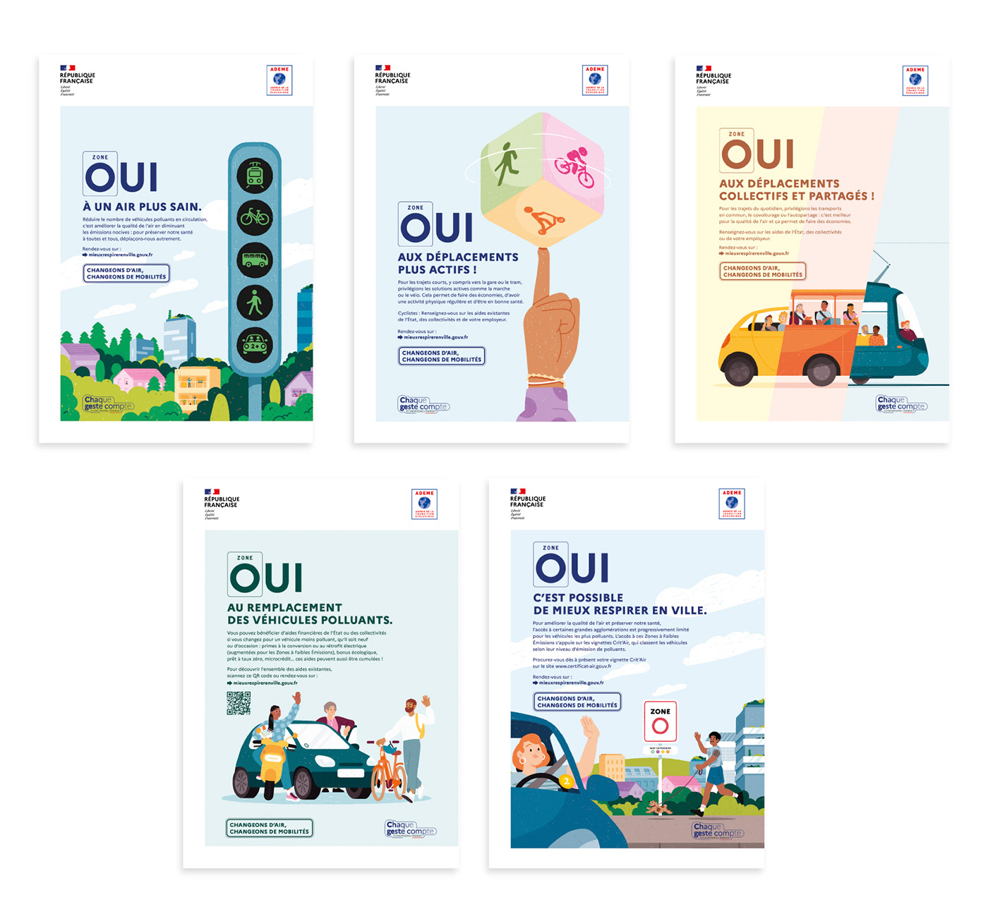 5 illustrations for press campaign by The French Agency for Ecological Transition 