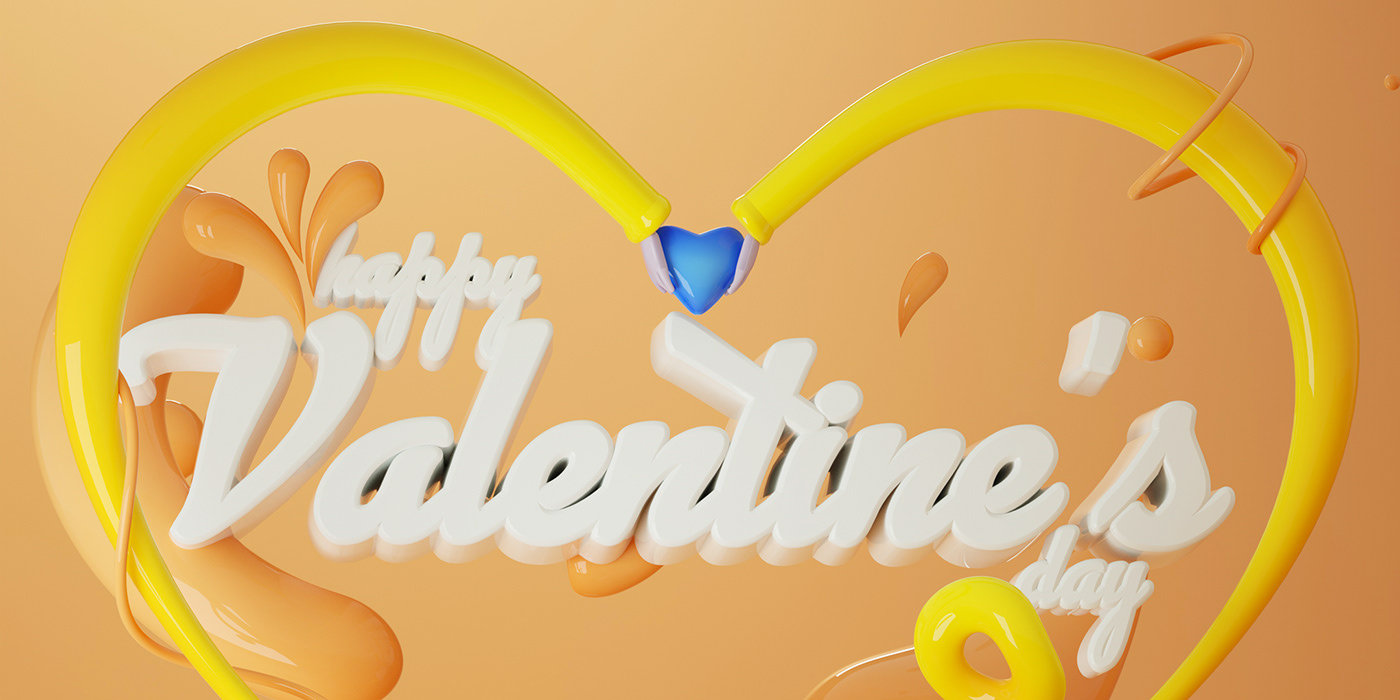 3D illustration Character happy heart key visual Love modelling motion design shape valentine